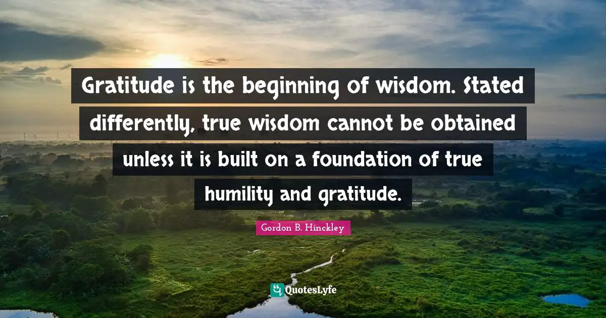 True Wisdom Quotes: "Gratitude is the beginning of wisdom. Stated differently, true wisdom cannot be obtained unless it is built on a foundation of true humility and gratitude."