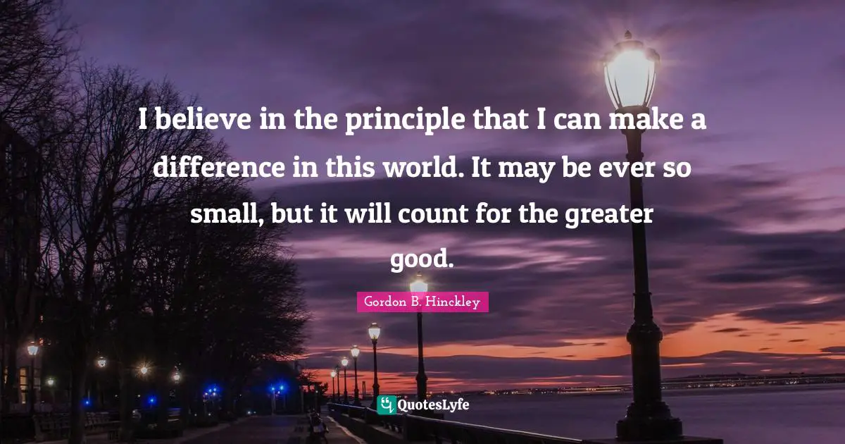 I believe in the principle that I can make a difference in this world. It may be ever so small, but it will count for the greater good.