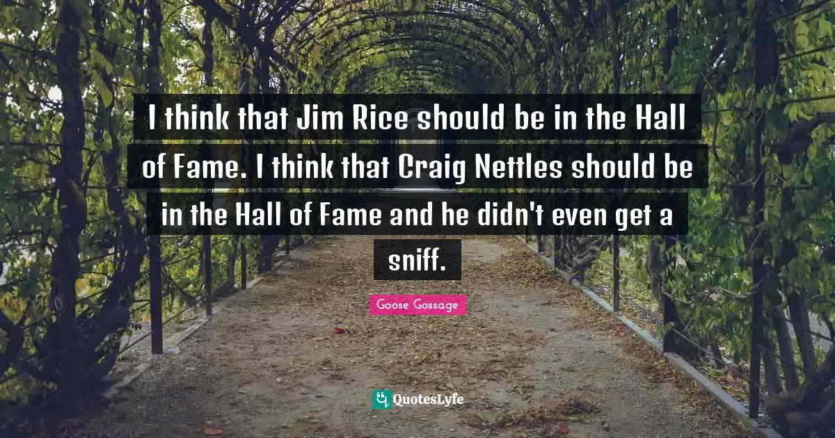 Goose Gossage Quotes: "I think that Jim Rice should be in the Hall of Fame. I think that Craig Nettles should be in the Hall of Fame and he didn't even get a sniff."