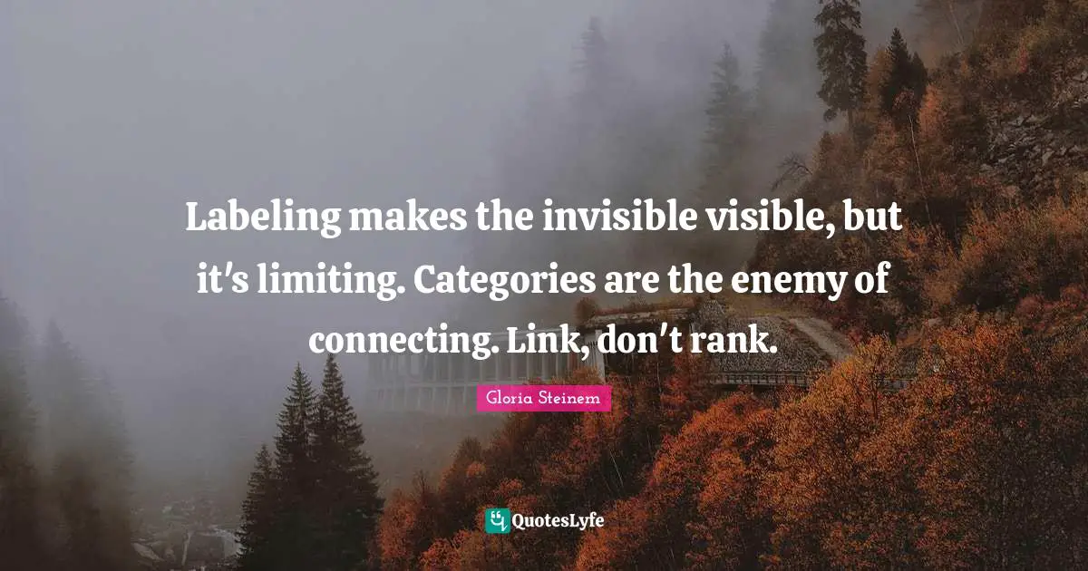 Labeling Quotes: "Labeling makes the invisible visible, but it's limiting. Categories are the enemy of connecting. Link, don't rank."