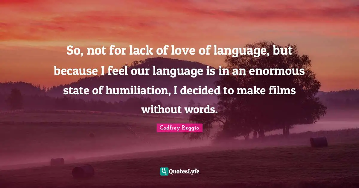 So, not for lack of love of language, but because I feel our language is in an enormous state of humiliation, I decided to make films without words.
