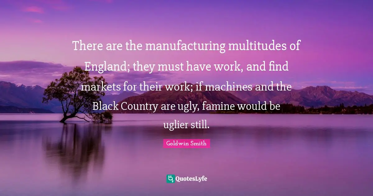 There are the manufacturing multitudes of England; they must have work, and find markets for their work; if machines and the Black Country are ugly, famine would be uglier still.