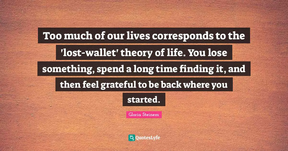 Too much of our lives corresponds to the 'lost-wallet' theory of life. You lose something, spend a long time finding it, and then feel grateful to be back where you started.