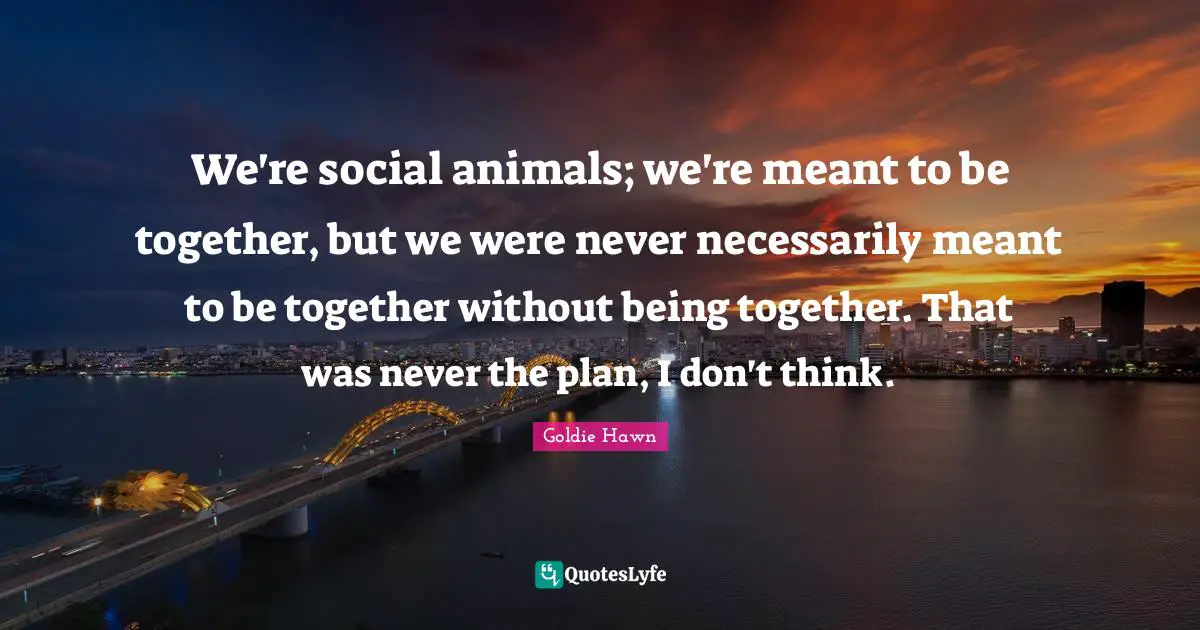 Goldie Hawn Quotes: "We're social animals; we're meant to be together, but we were never necessarily meant to be together without being together. That was never the plan, I don't think."