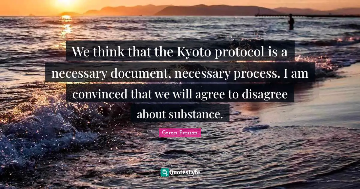 We think that the Kyoto protocol is a necessary document, necessary process. I am convinced that we will agree to disagree about substance.