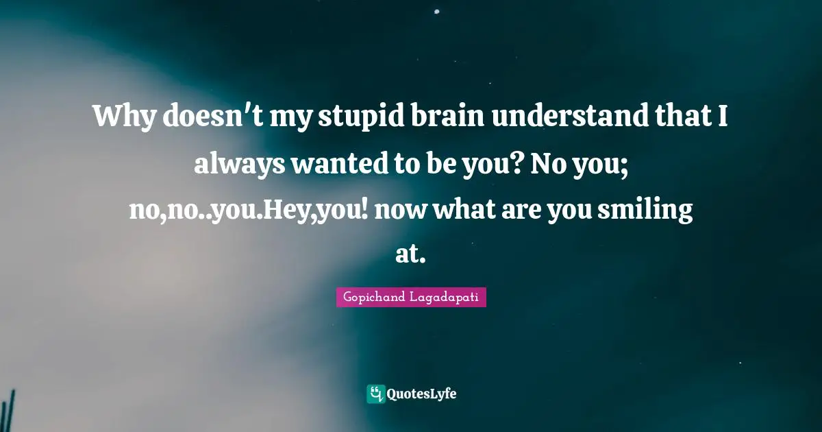 Why doesn't my stupid brain understand that I always wanted to be you? No you; no,no..you.Hey,you! now what are you smiling at.