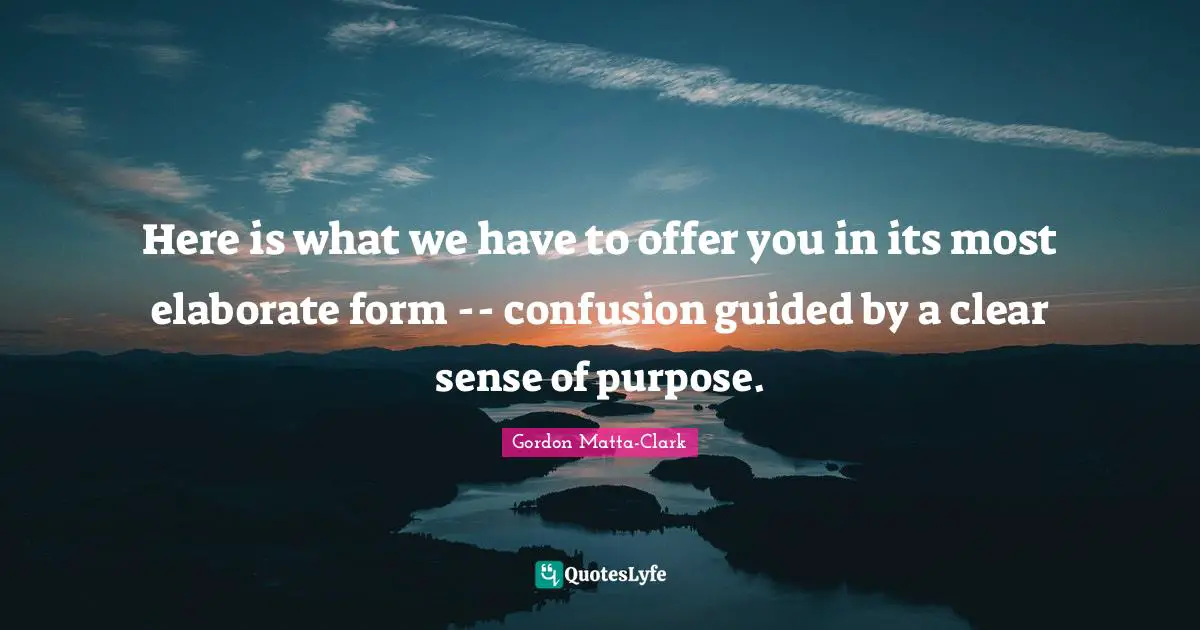 Here is what we have to offer you in its most elaborate form -- confusion guided by a clear sense of purpose.