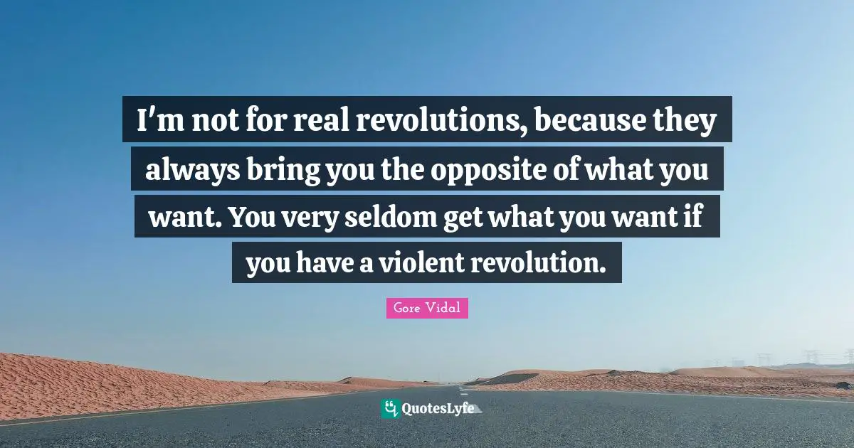 I'm not for real revolutions, because they always bring you the opposite of what you want. You very seldom get what you want if you have a violent revolution.
