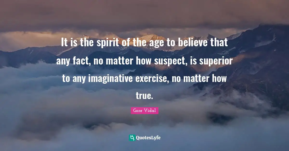 It is the spirit of the age to believe that any fact, no matter how suspect, is superior to any imaginative exercise, no matter how true.