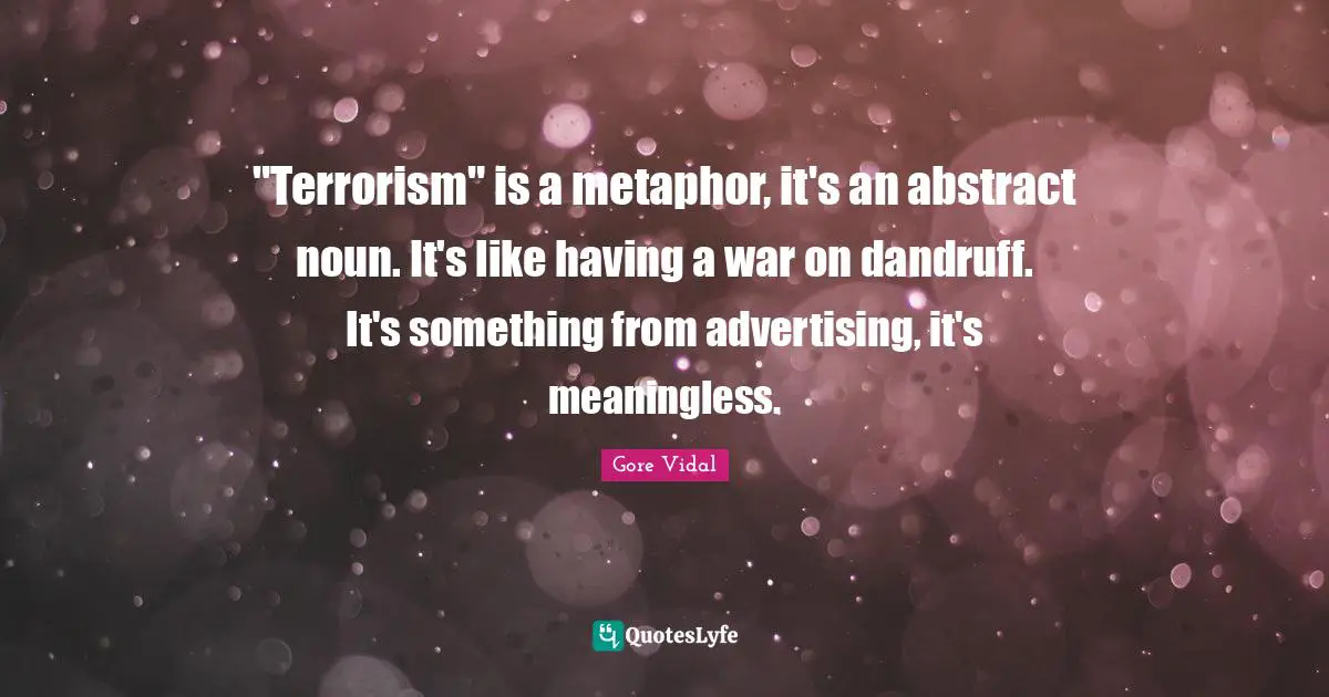 "Terrorism" is a metaphor, it's an abstract noun. It's like having a war on dandruff. It's something from advertising, it's meaningless.