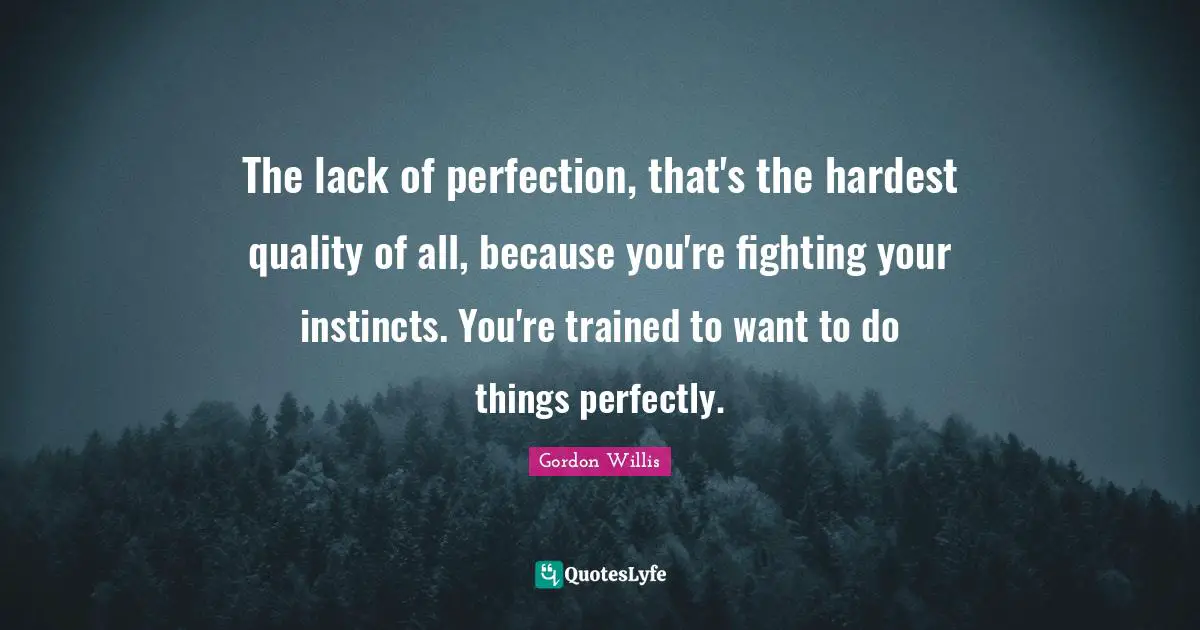 The lack of perfection, that's the hardest quality of all, because you're fighting your instincts. You're trained to want to do things perfectly.