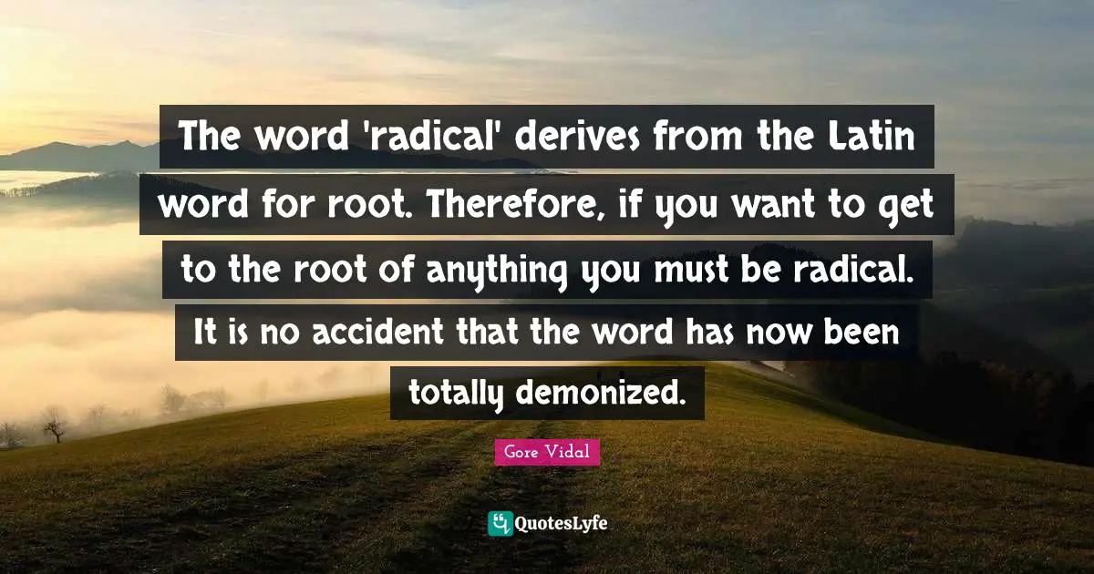 The word 'radical' derives from the Latin word for root. Therefore, if you want to get to the root of anything you must be radical. It is no accident that the word has now been totally demonized.