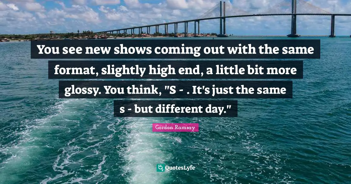 You see new shows coming out with the same format, slightly high end, a little bit more glossy. You think, "S - . It's just the same s - but different day."