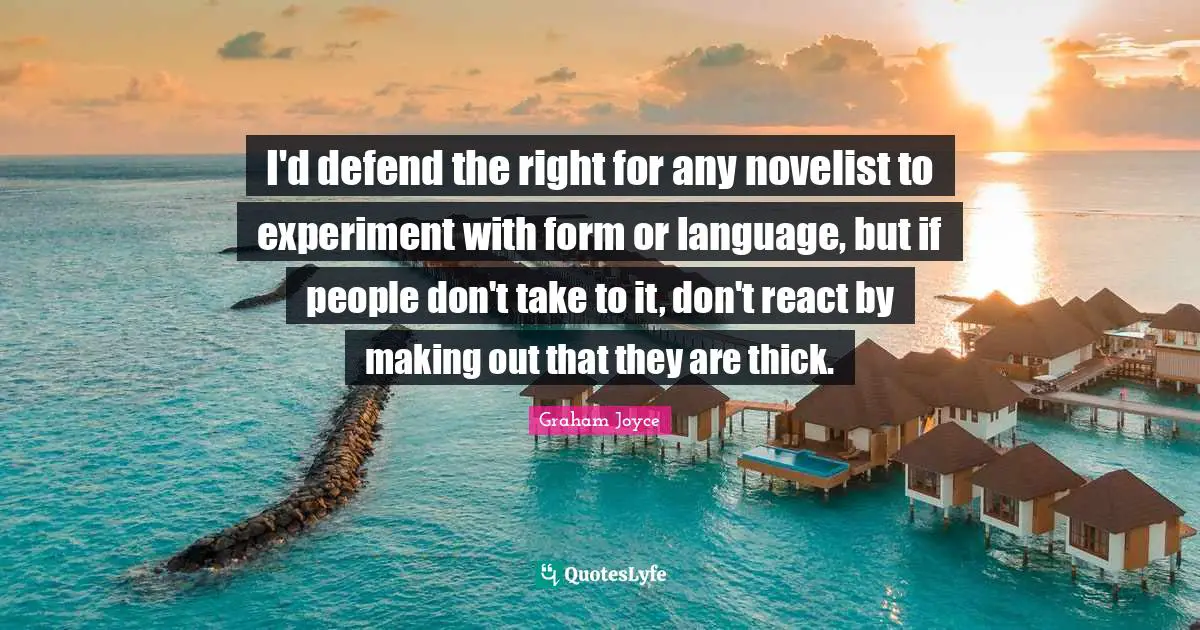 I'd defend the right for any novelist to experiment with form or language, but if people don't take to it, don't react by making out that they are thick.