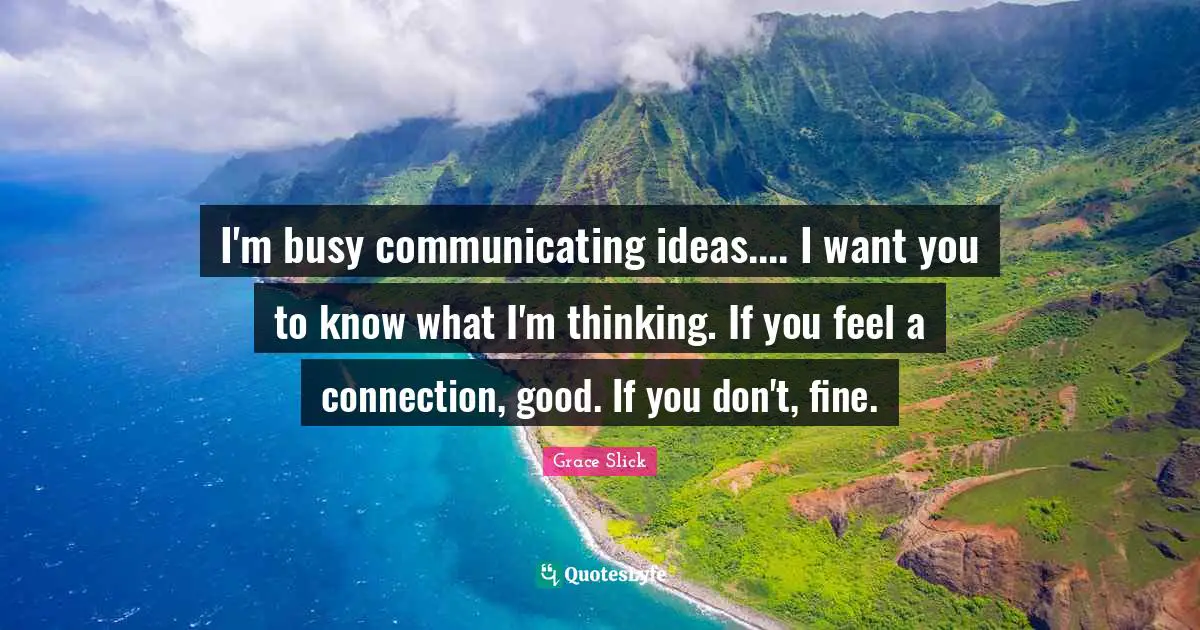 I'm busy communicating ideas.... I want you to know what I'm thinking. If you feel a connection, good. If you don't, fine.