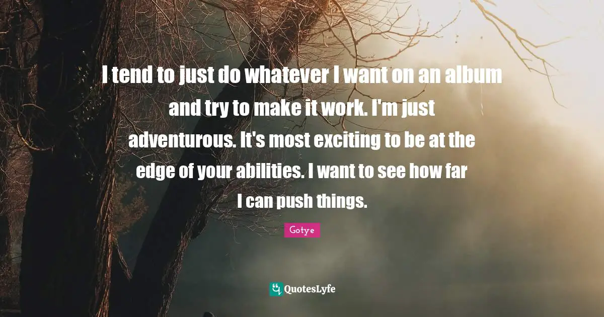 Adventurous Quotes: "I tend to just do whatever I want on an album and try to make it work. I'm just adventurous. It's most exciting to be at the edge of your abilities. I want to see how far I can push things."