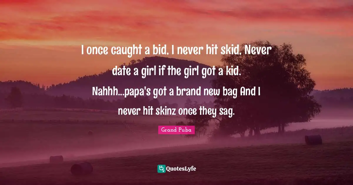 I once caught a bid, I never hit skid, Never date a girl if the girl got a kid. Nahhh...papa's got a brand new bag And I never hit skinz once they sag.