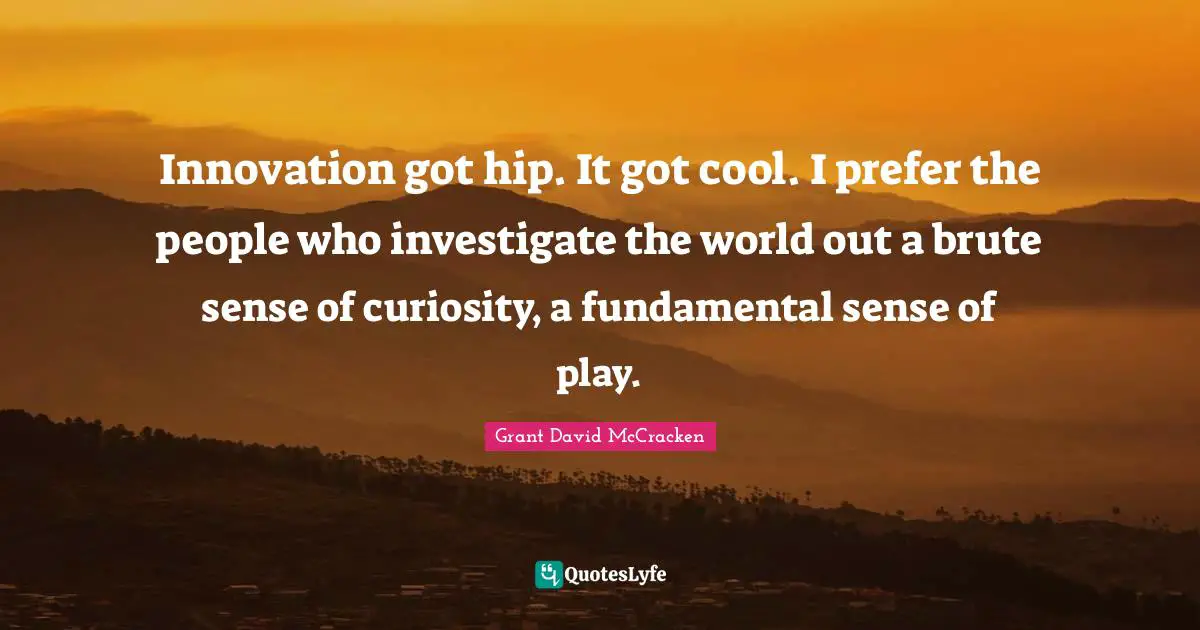 Innovation got hip. It got cool. I prefer the people who investigate the world out a brute sense of curiosity, a fundamental sense of play.