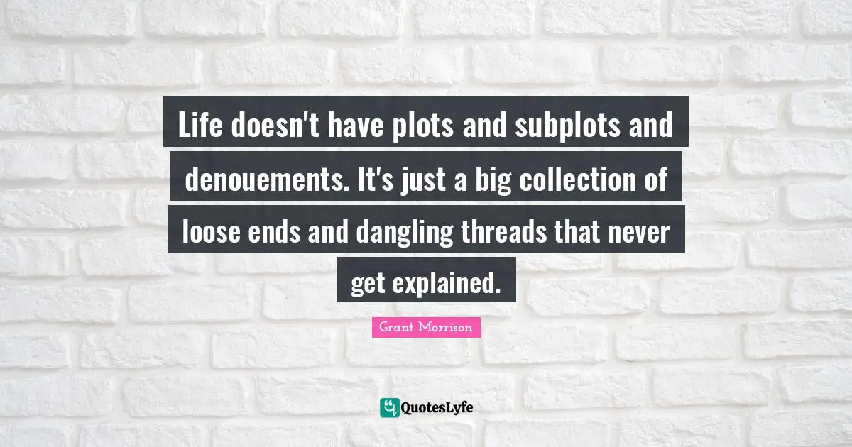 Life doesn't have plots and subplots and denouements. It's just a big collection of loose ends and dangling threads that never get explained.