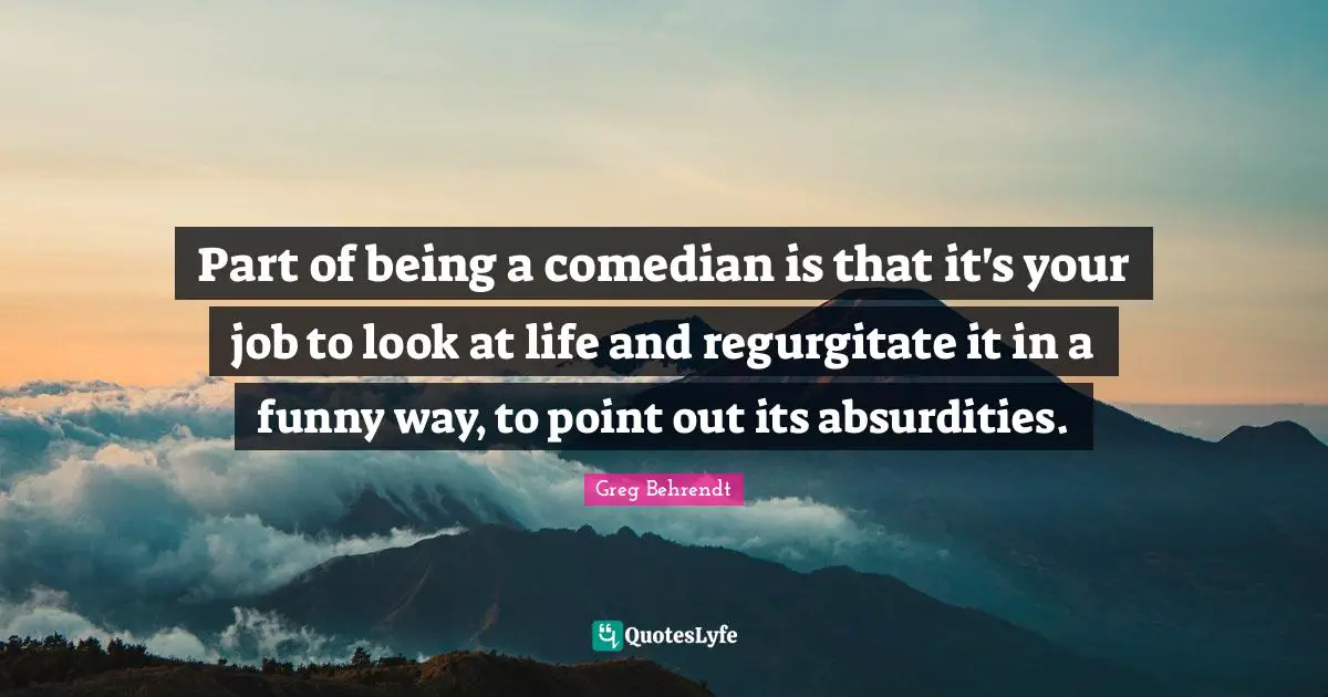 Part of being a comedian is that it's your job to look at life and regurgitate it in a funny way, to point out its absurdities.