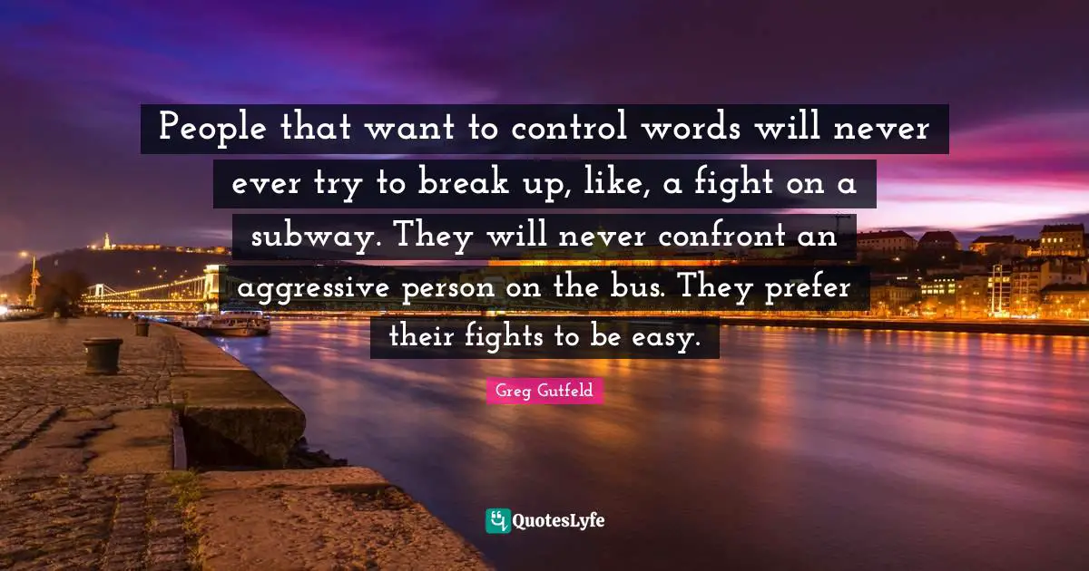 People that want to control words will never ever try to break up, like, a fight on a subway. They will never confront an aggressive person on the bus. They prefer their fights to be easy.