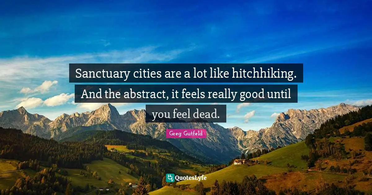 Greg Gutfeld Quotes: "Sanctuary cities are a lot like hitchhiking. And the abstract, it feels really good until you feel dead."
