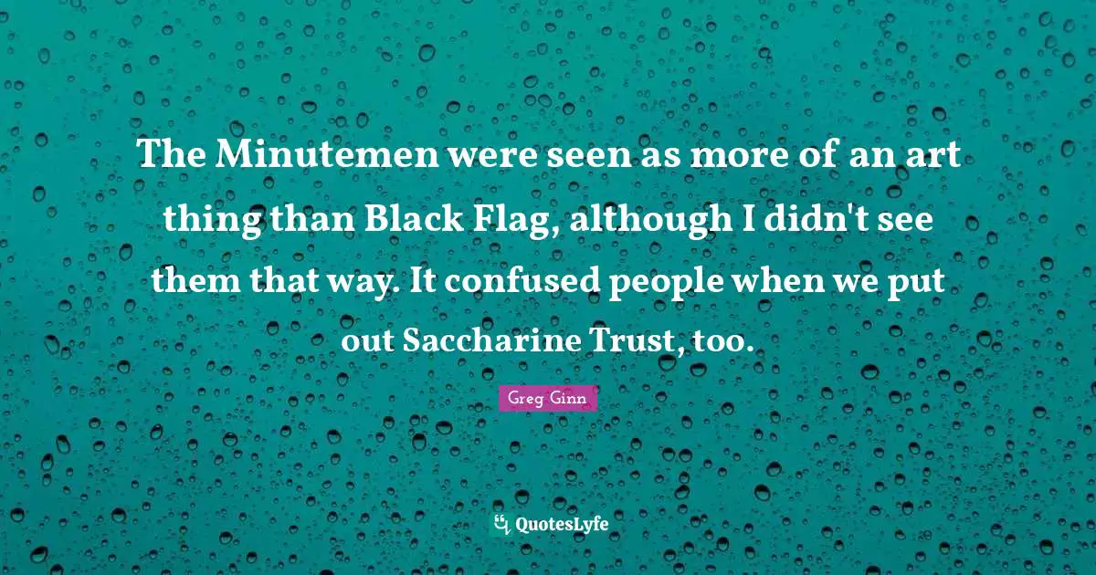 The Minutemen were seen as more of an art thing than Black Flag, although I didn't see them that way. It confused people when we put out Saccharine Trust, too.