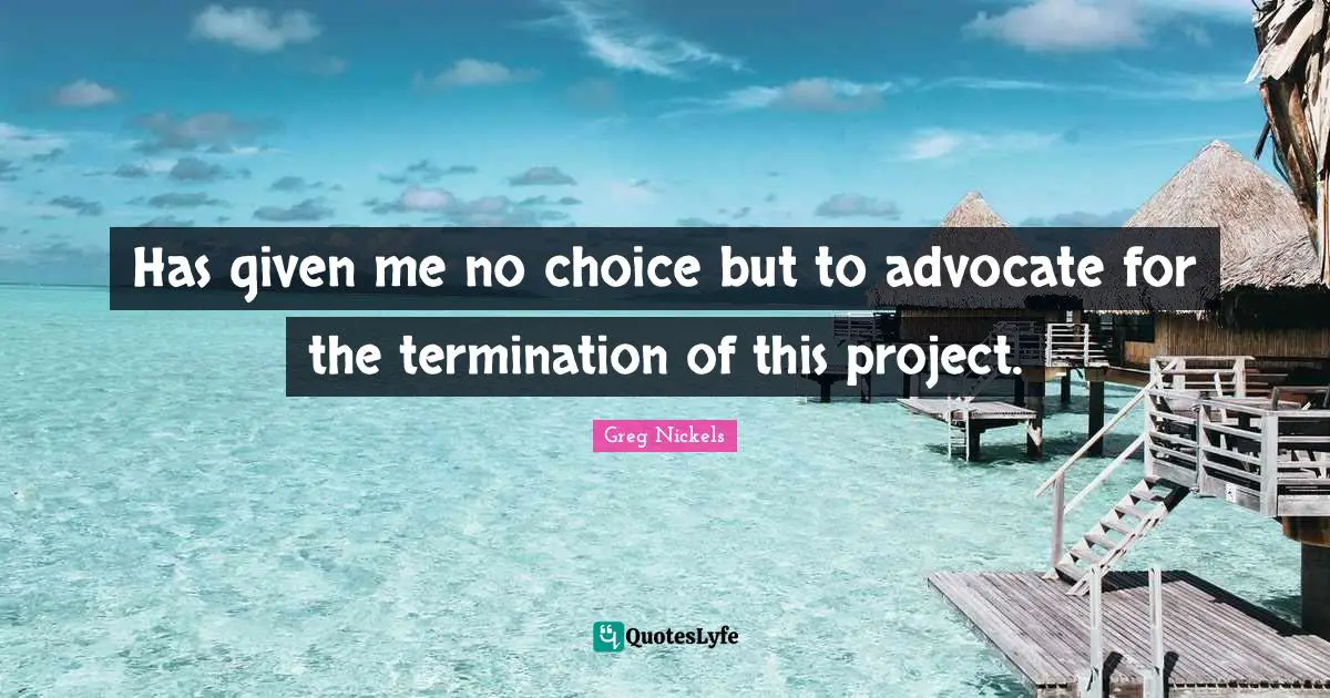 Has given me no choice but to advocate for the termination of this project.