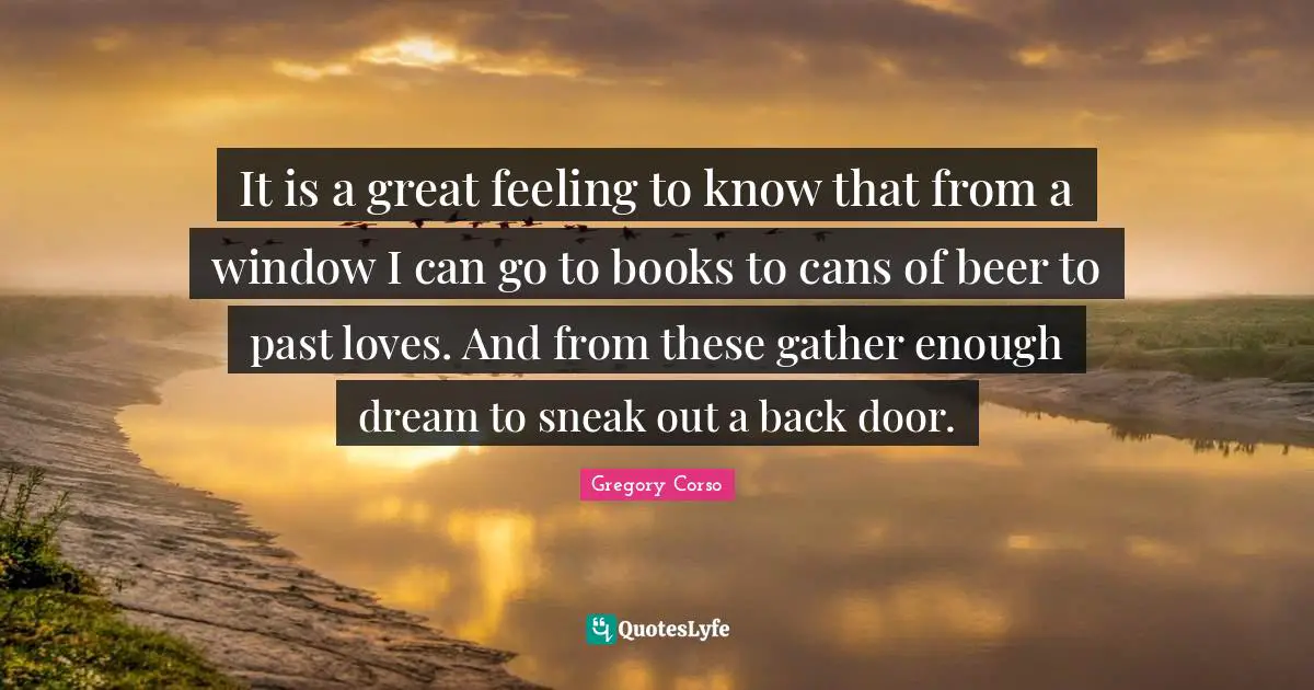 It is a great feeling to know that from a window I can go to books to cans of beer to past loves. And from these gather enough dream to sneak out a back door.