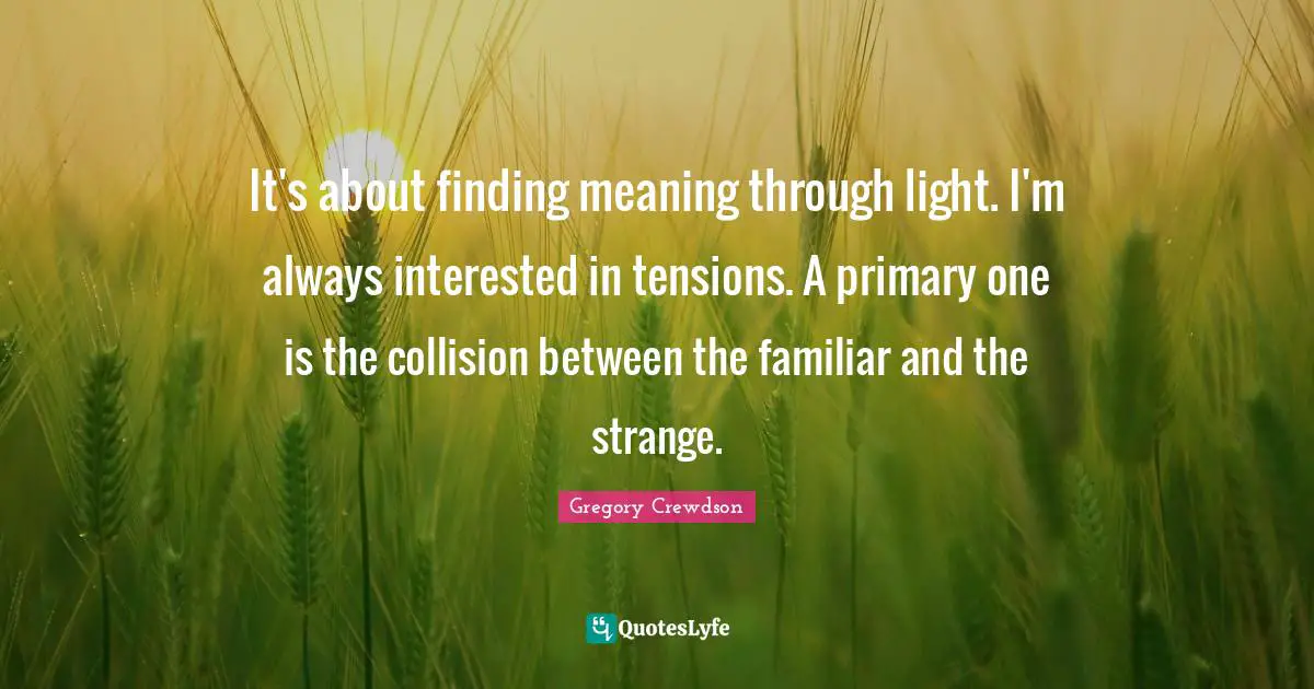It's about finding meaning through light. I'm always interested in tensions. A primary one is the collision between the familiar and the strange.