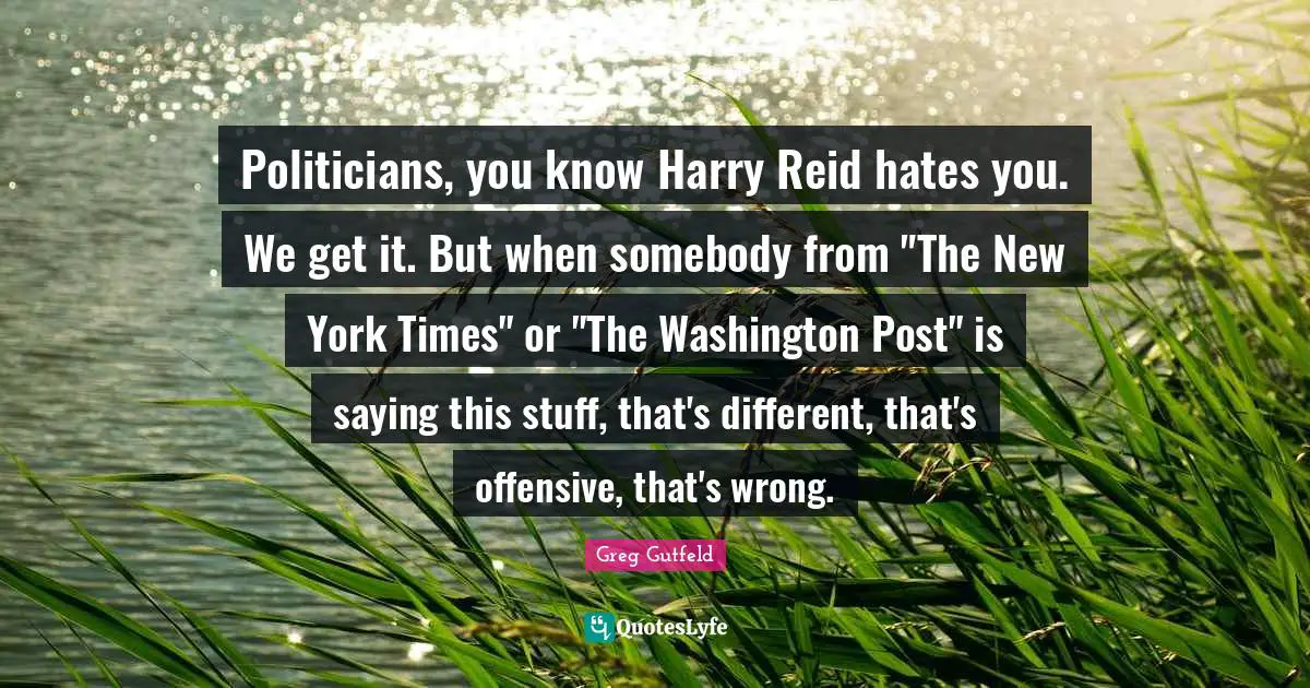 Politicians, you know Harry Reid hates you. We get it. But when somebody from "The New York Times" or "The Washington Post" is saying this stuff, that's different, that's offensive, that's wrong.