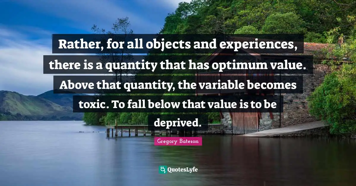 Rather, for all objects and experiences, there is a quantity that has optimum value. Above that quantity, the variable becomes toxic. To fall below that value is to be deprived.