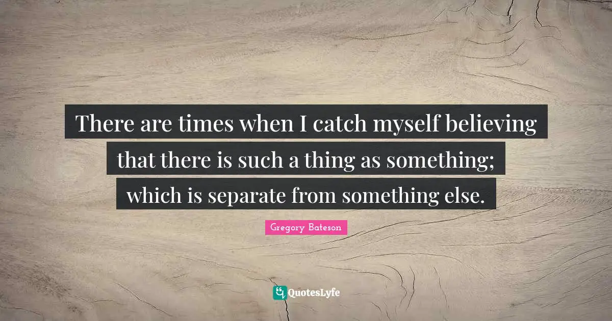 There are times when I catch myself believing that there is such a thing as something; which is separate from something else.