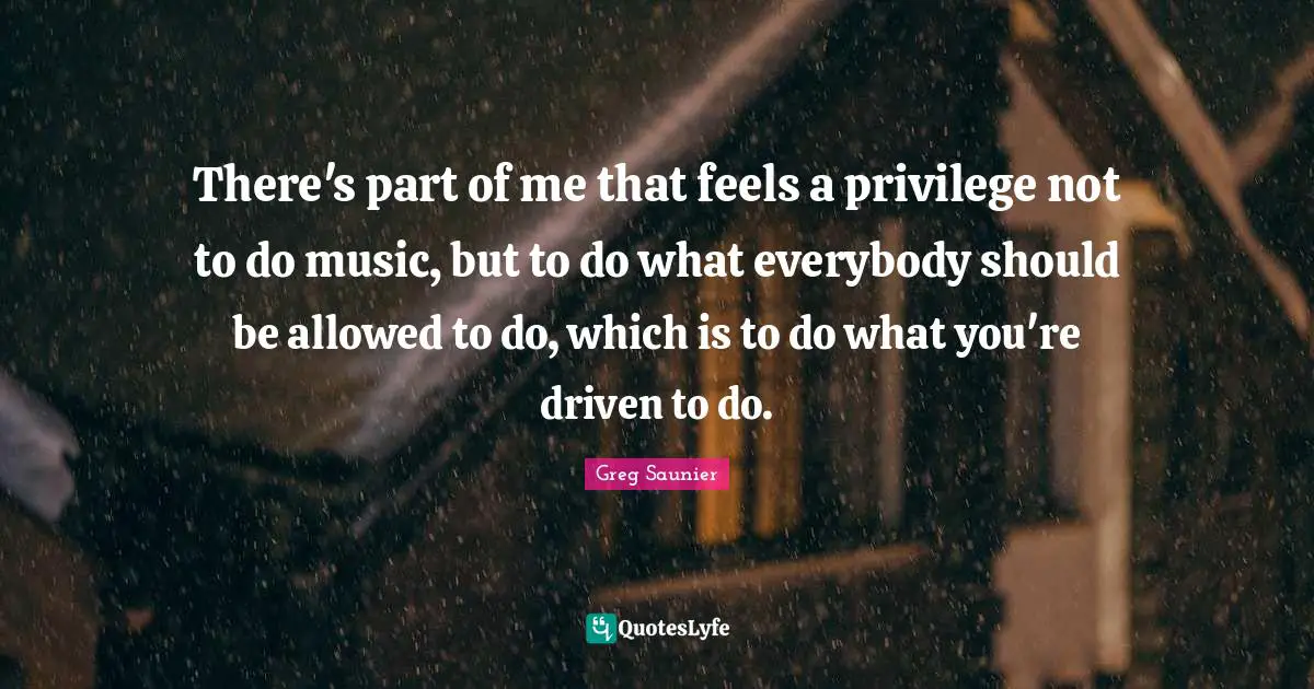 There's part of me that feels a privilege not to do music, but to do what everybody should be allowed to do, which is to do what you're driven to do.