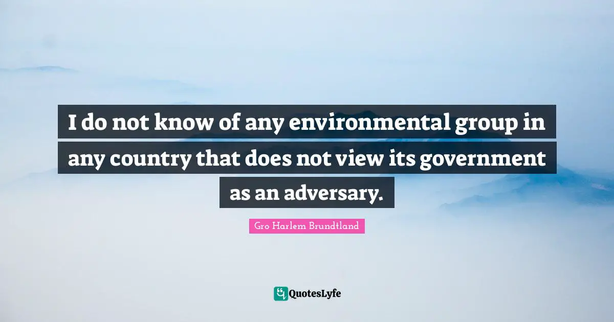 I do not know of any environmental group in any country that does not view its government as an adversary.