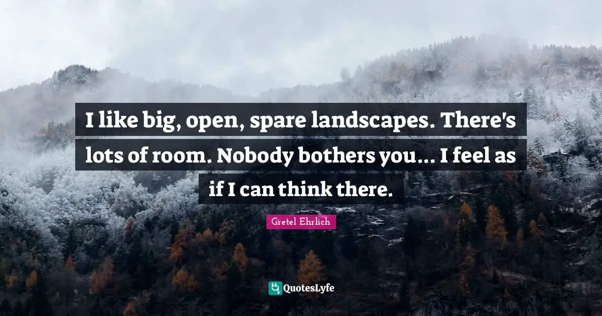 Gretel Ehrlich Quotes: "I like big, open, spare landscapes. There's lots of room. Nobody bothers you... I feel as if I can think there."