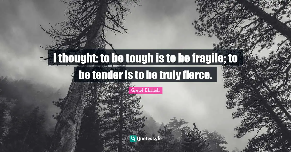 Gretel Ehrlich Quotes: "I thought: to be tough is to be fragile; to be tender is to be truly fierce."