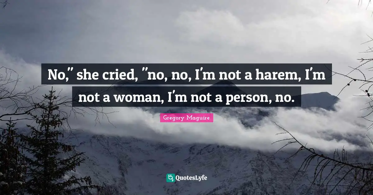 No," she cried, "no, no, I'm not a harem, I'm not a woman, I'm not a person, no.