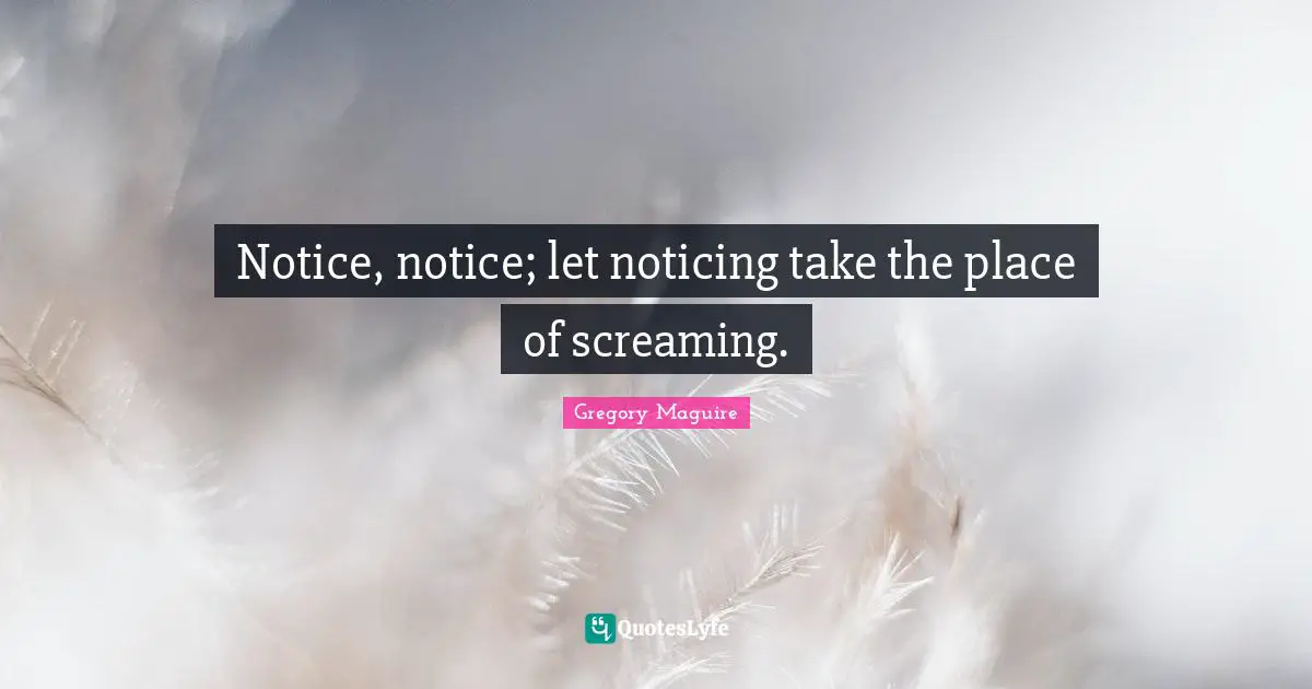 Notice, notice; let noticing take the place of screaming.