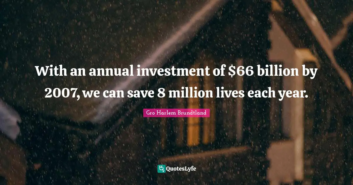 With an annual investment of $66 billion by 2007, we can save 8 million lives each year.