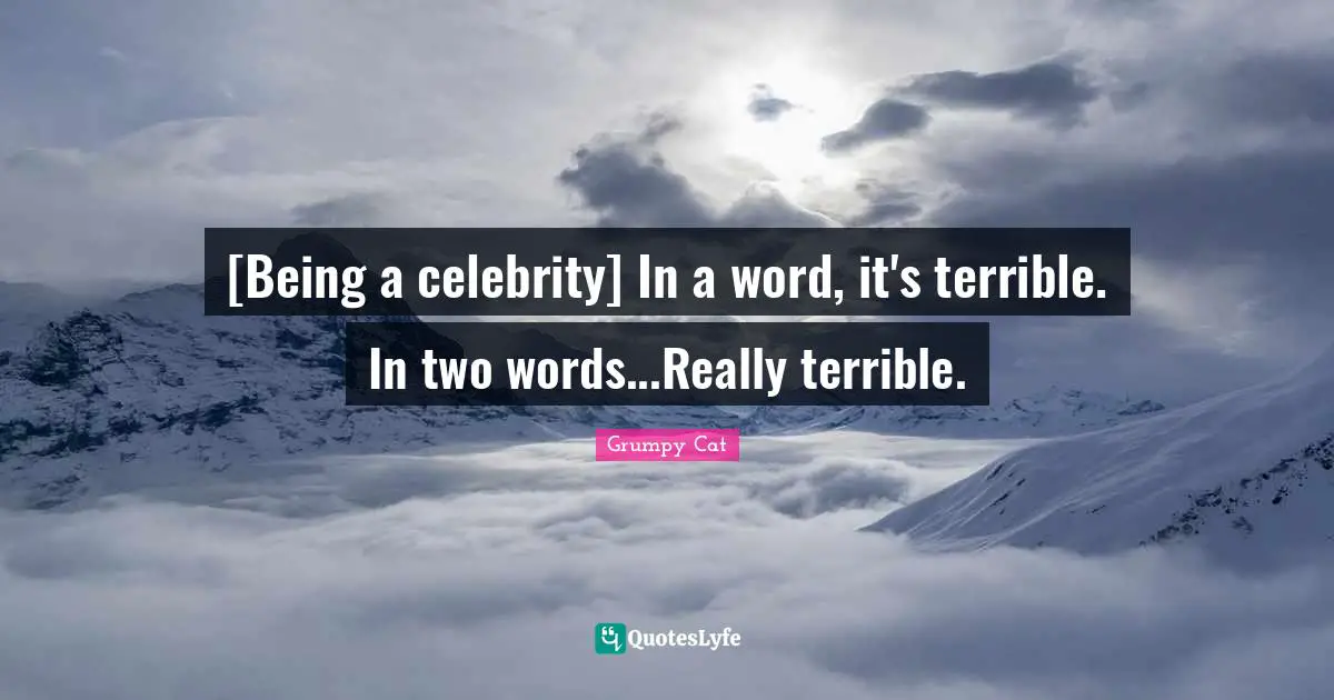 [Being a celebrity] In a word, it's terrible. In two words...Really terrible.