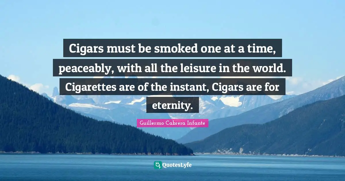 Cigars must be smoked one at a time, peaceably, with all the leisure in the world. Cigarettes are of the instant, Cigars are for eternity.
