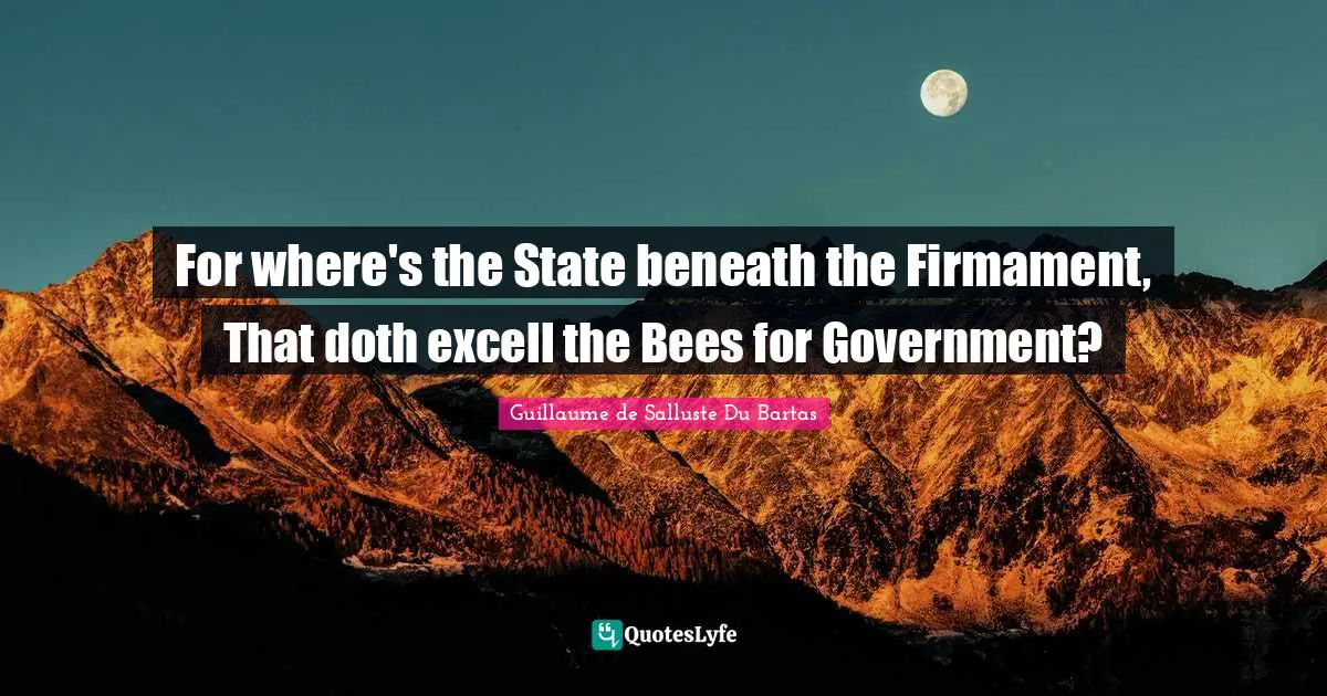 For where's the State beneath the Firmament, That doth excell the Bees for Government?