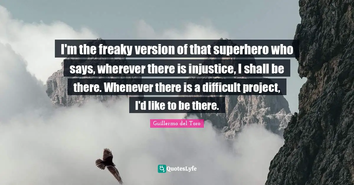Superhero Quotes: "I'm the freaky version of that superhero who says, wherever there is injustice, I shall be there. Whenever there is a difficult project, I'd like to be there."