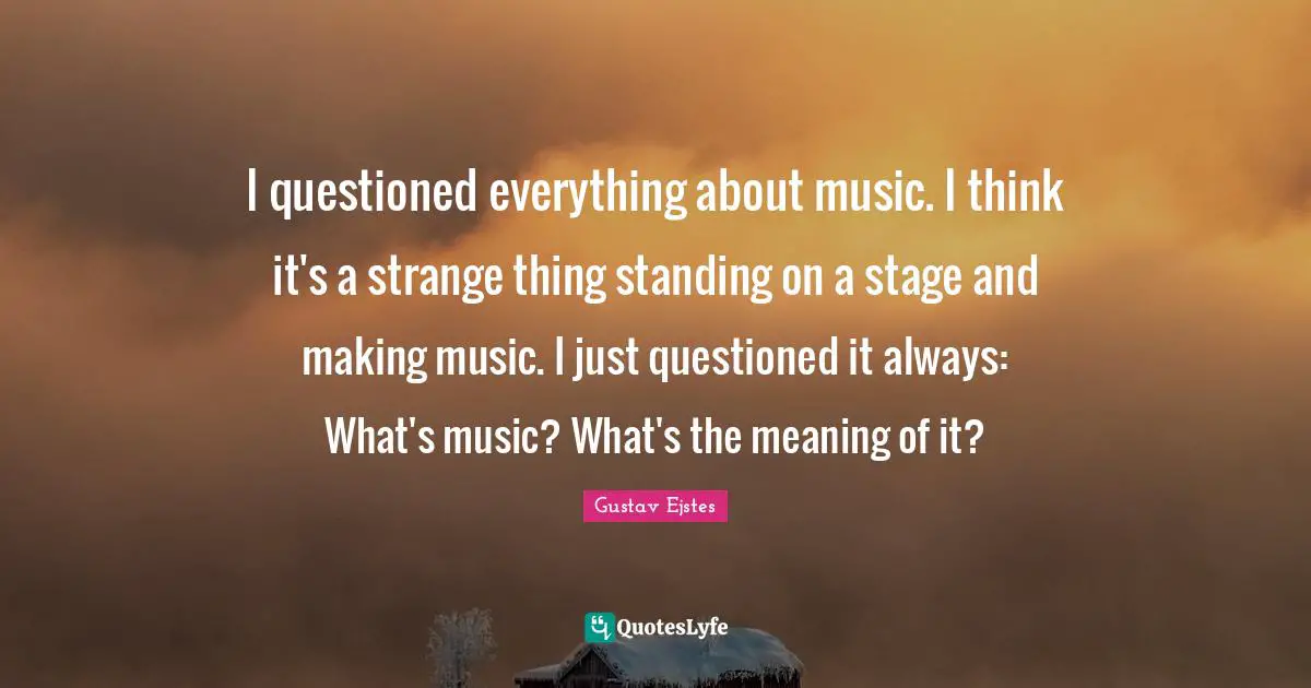 I questioned everything about music. I think it's a strange thing standing on a stage and making music. I just questioned it always: What's music? What's the meaning of it?