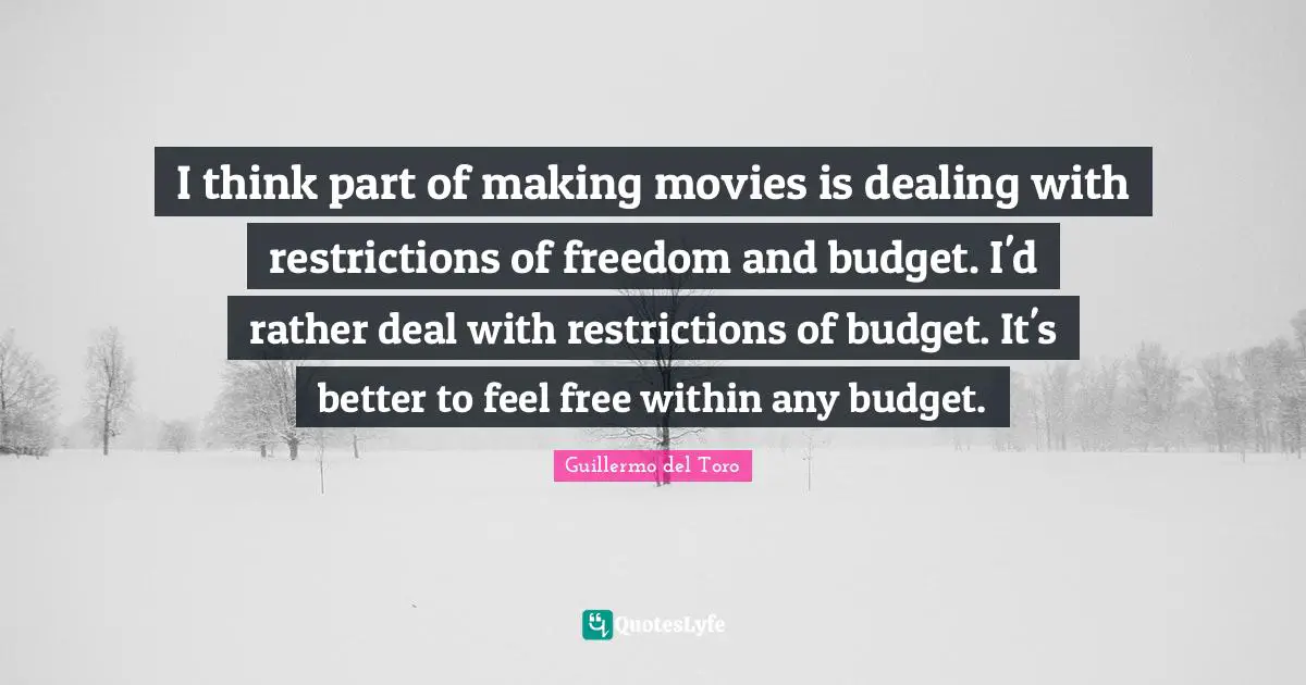 I think part of making movies is dealing with restrictions of freedom and budget. I'd rather deal with restrictions of budget. It's better to feel free within any budget.