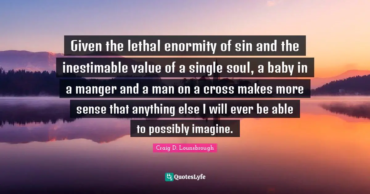 Visualize Quotes: "Given the lethal enormity of sin and the inestimable value of a single soul, a baby in a manger and a man on a cross makes more sense that anything else I will ever be able to possibly imagine."