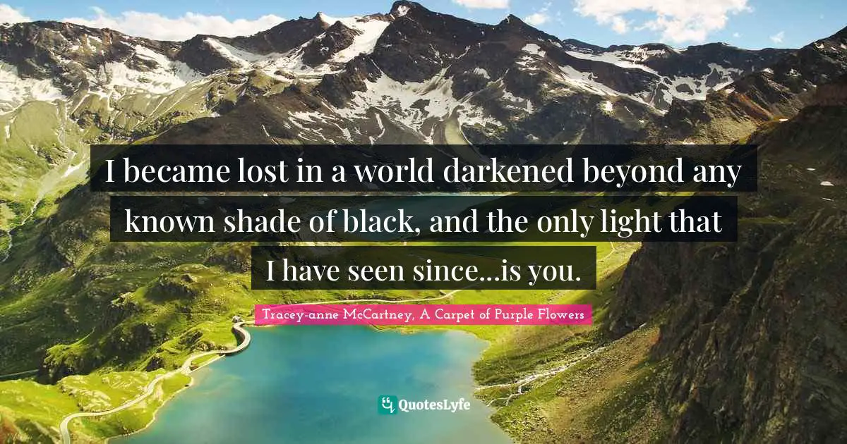 I became lost in a world darkened beyond any known shade of black, and the only light that I have seen since...is you.
