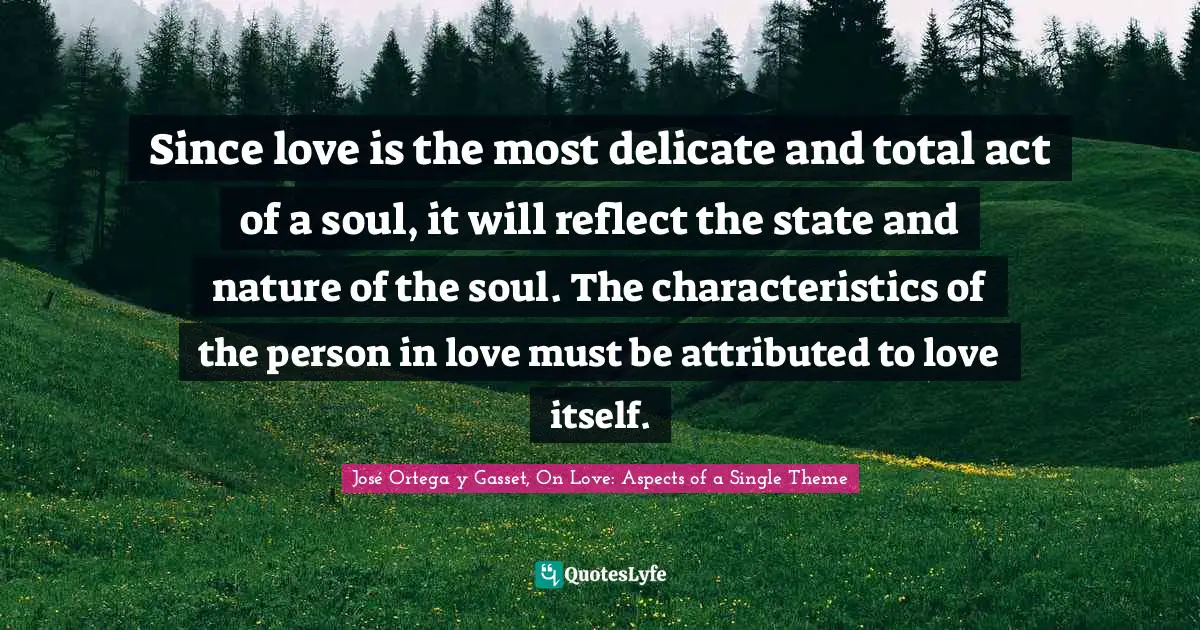 Since love is the most delicate and total act of a soul, it will reflect the state and nature of the soul. The characteristics of the person in love must be attributed to love itself.