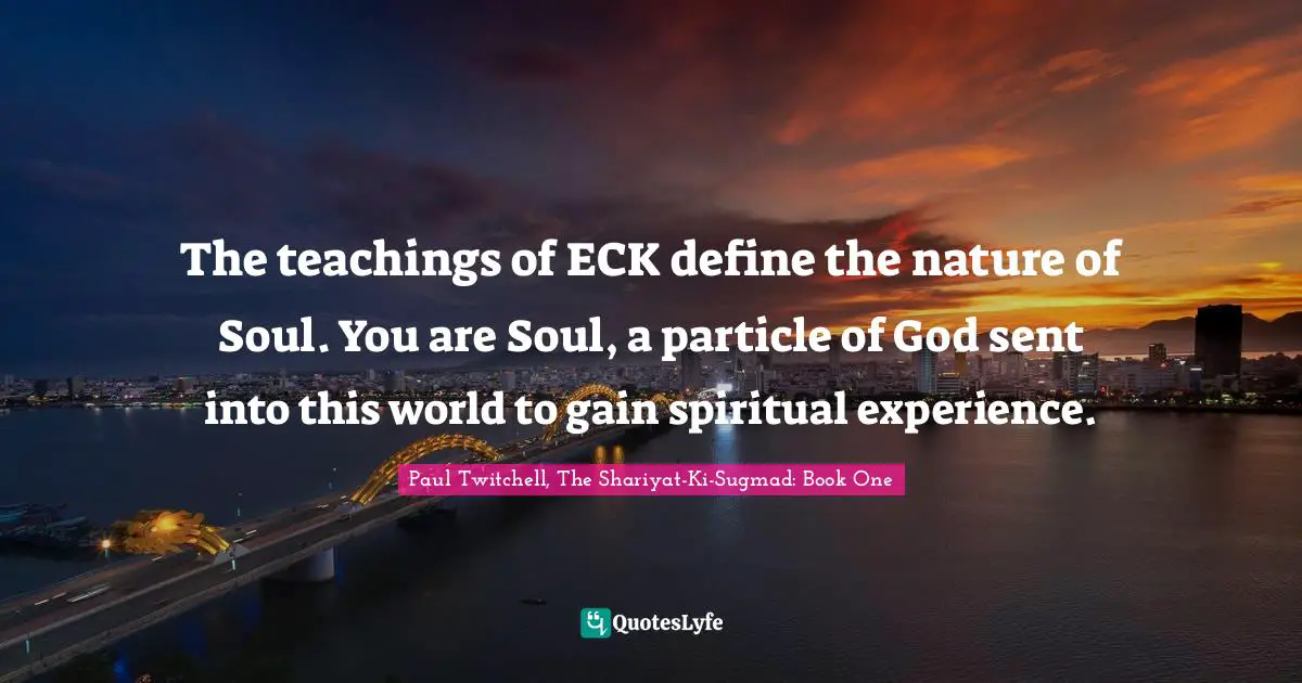 The teachings of ECK define the nature of Soul. You are Soul, a particle of God sent into this world to gain spiritual experience.